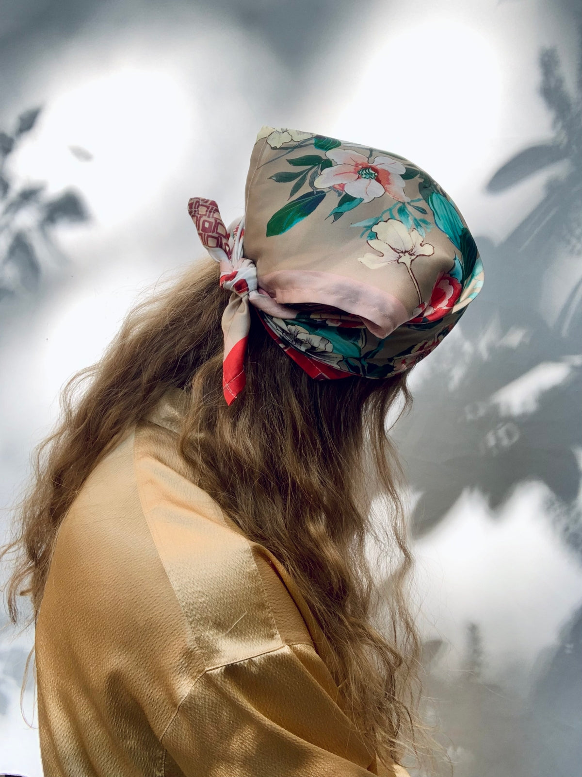 Scarf/ Bandana - Beige Flowers