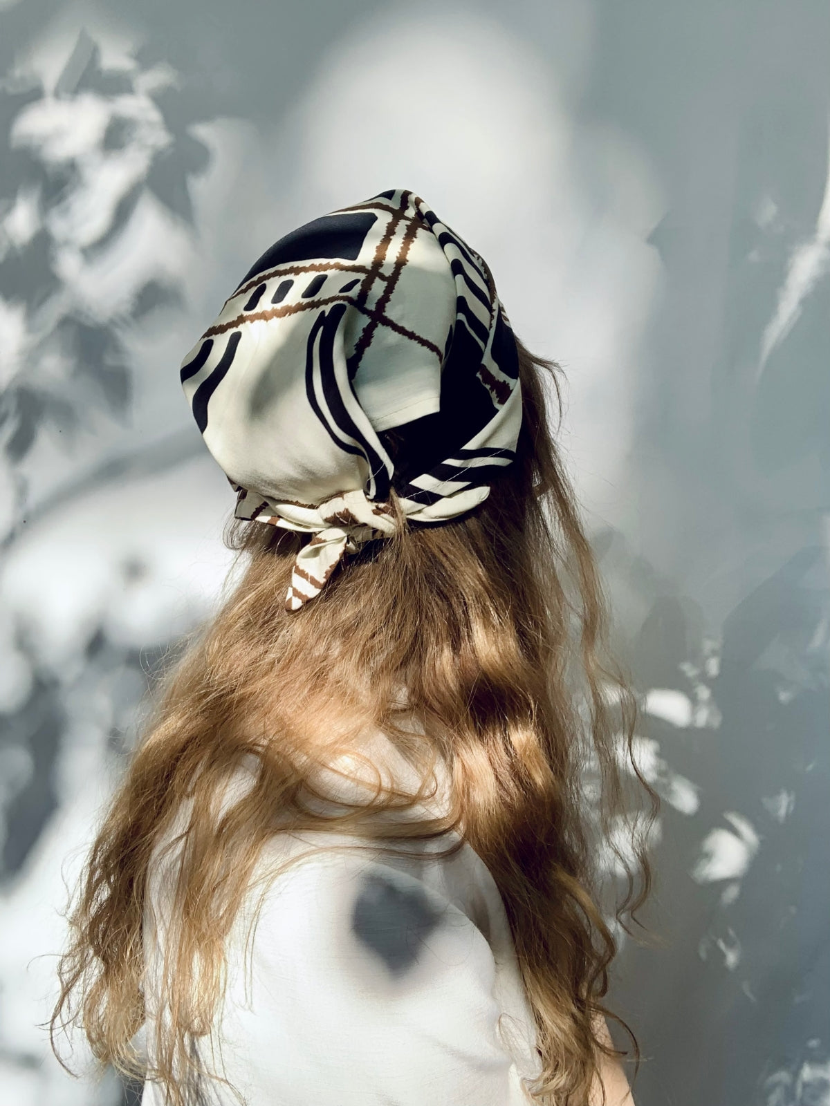 Scarf/ Bandana - Beige/Black Graphic
