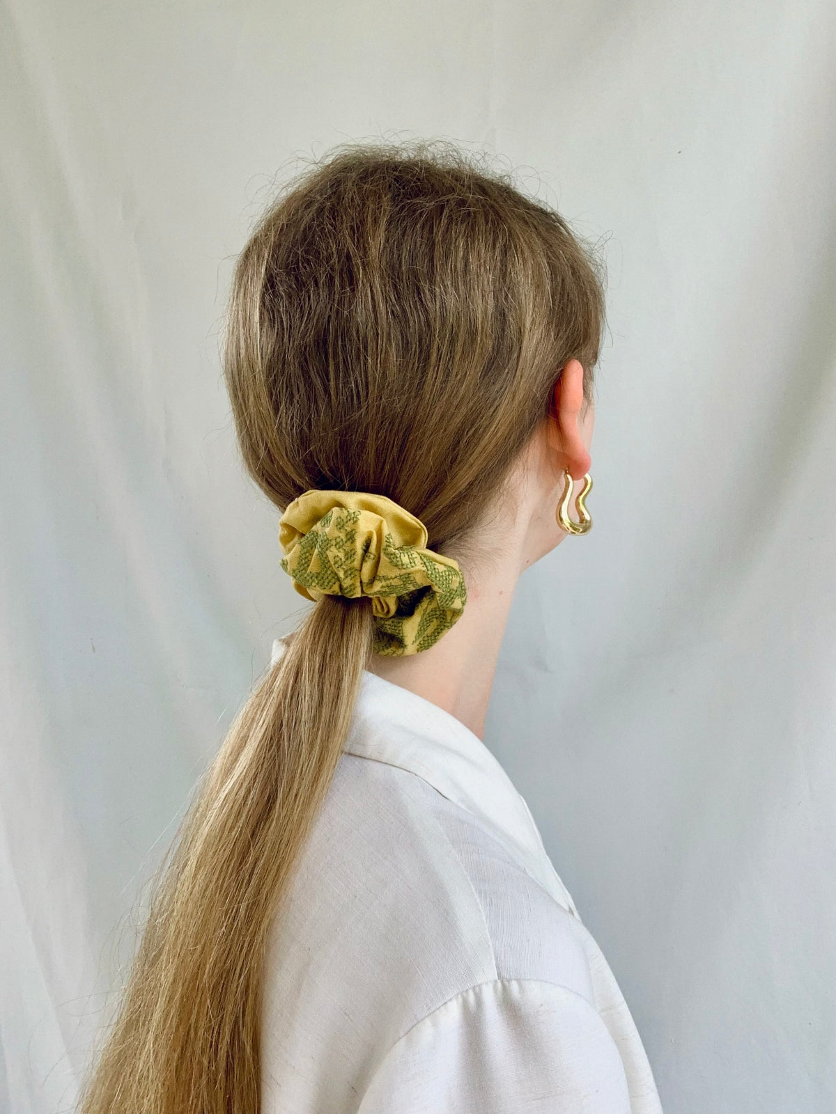 Scrunchie - Aztec Embroidery Yellow/Green
