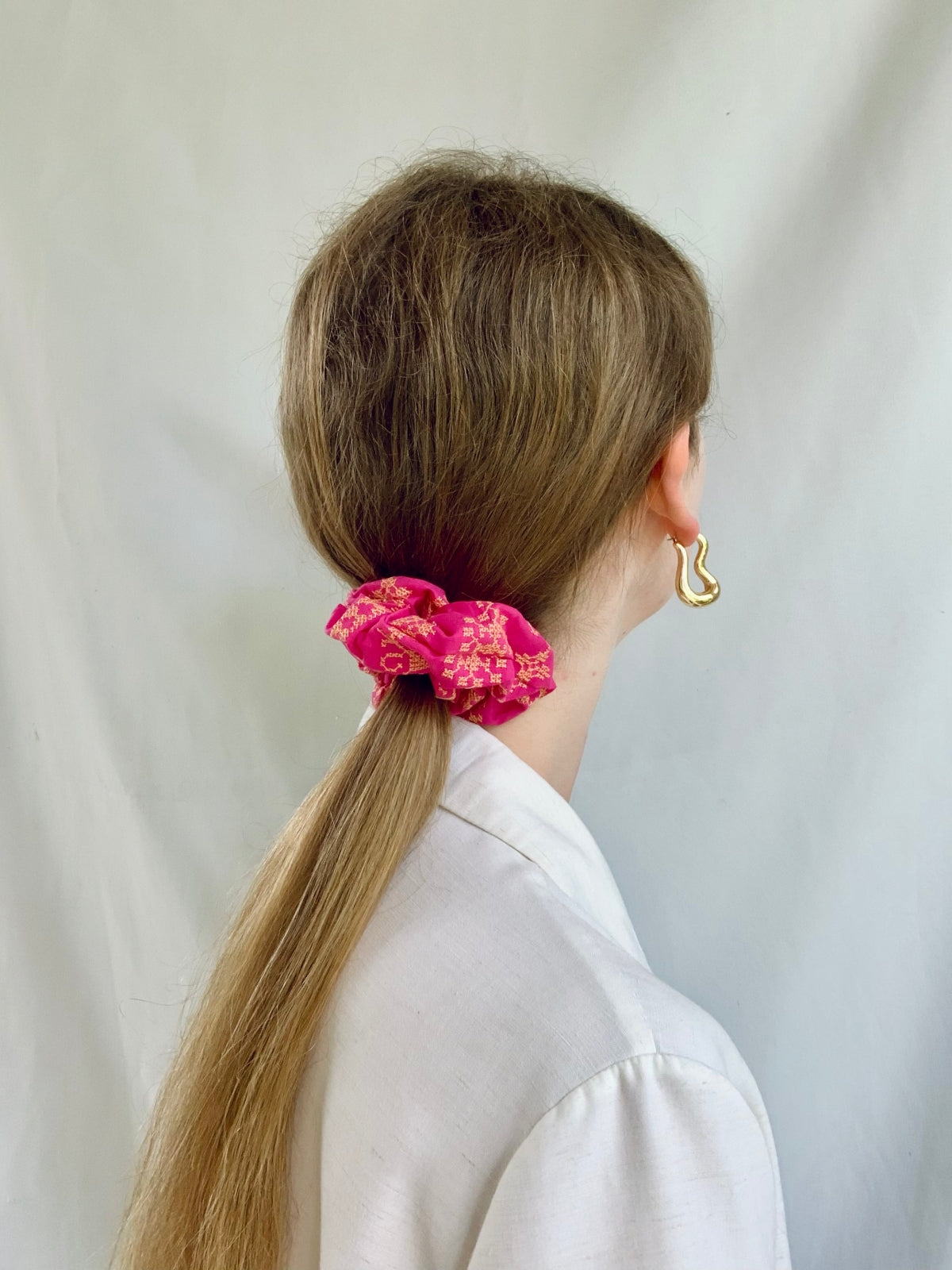 Scrunchie - Aztec Embroidery Pink/Orange