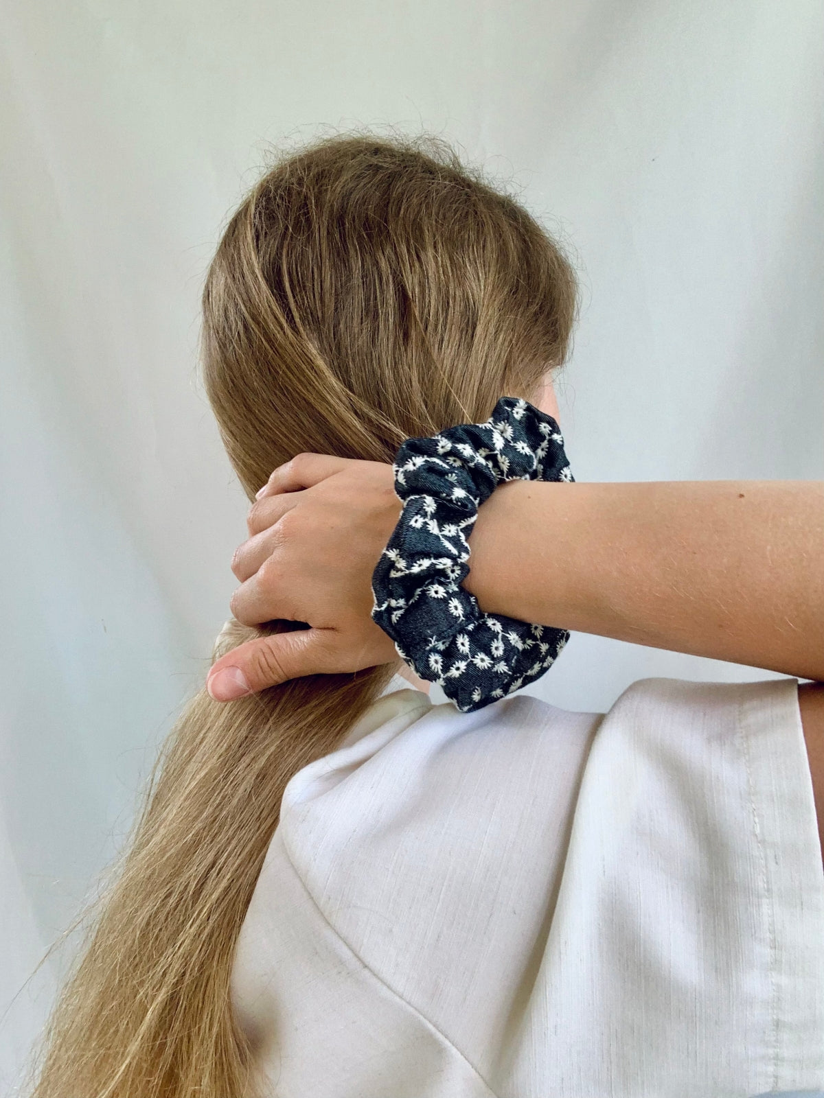 Scrunchie - Black Denim Lace