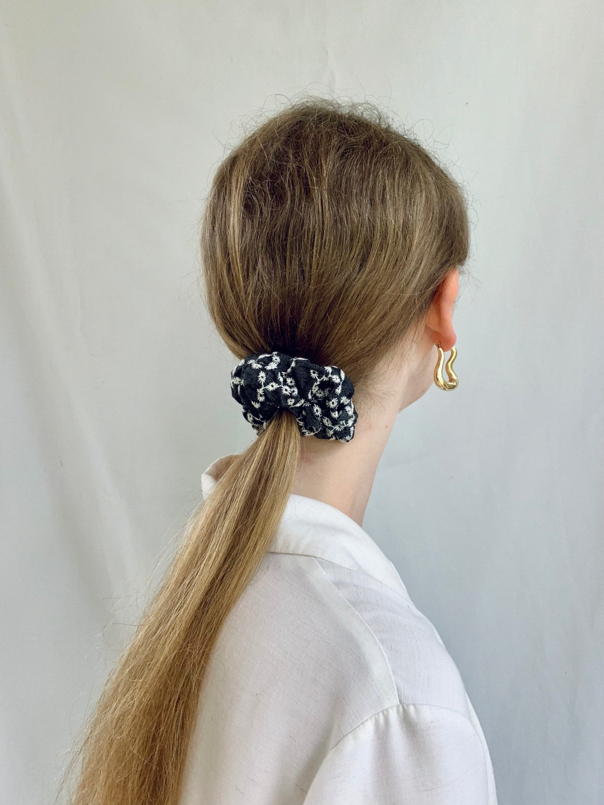 Scrunchie - Black Denim Lace