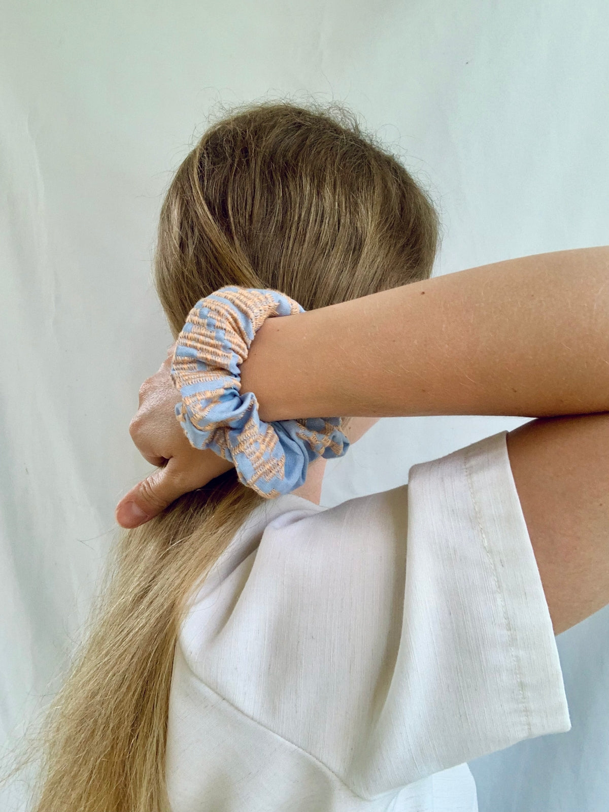 Scrunchie - Aztec Embroidery Blue/Orange