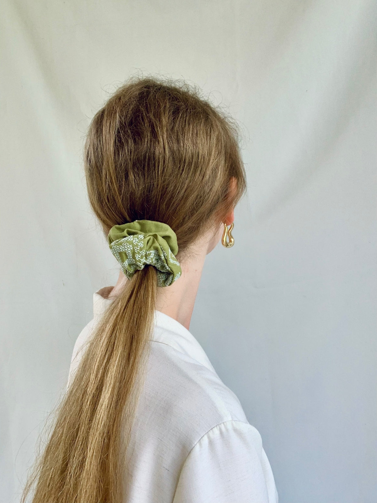 Scrunchie - Aztec Embroidery Green/Light Blue