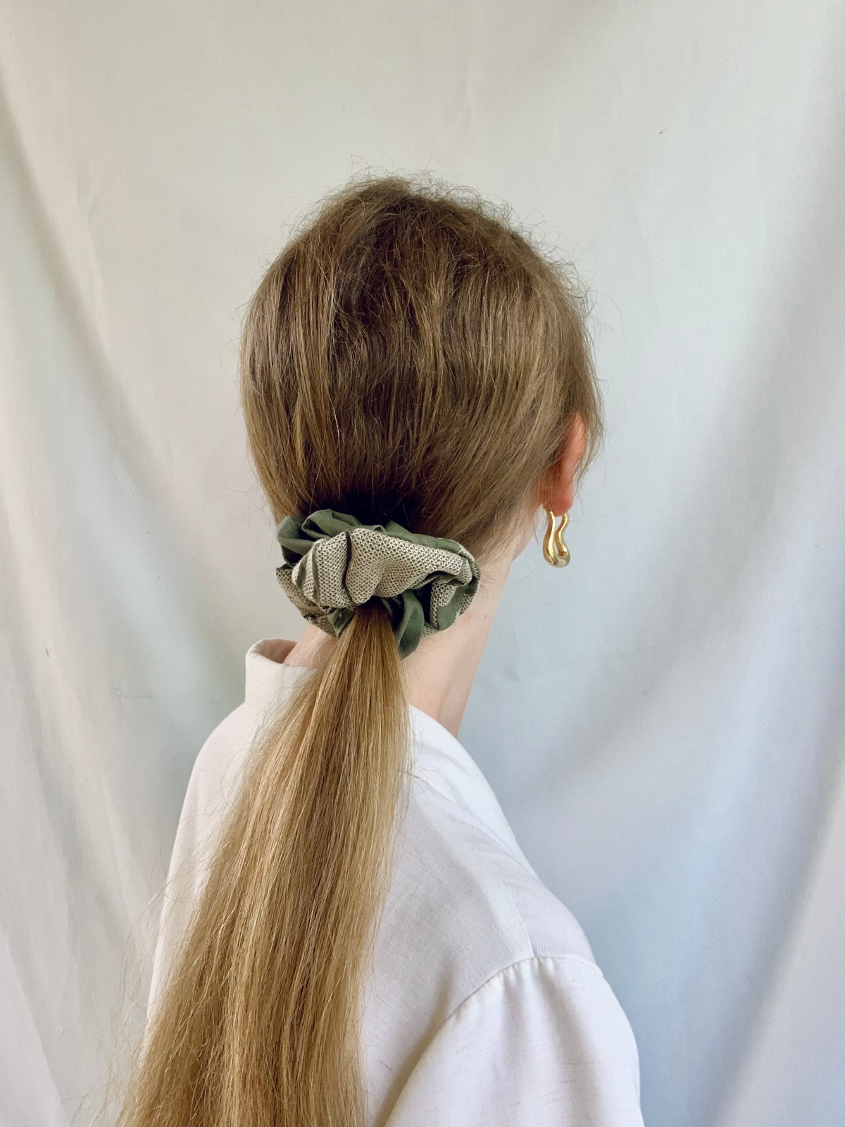Scrunchie - Aztec Embroidery Dark Green/Beige