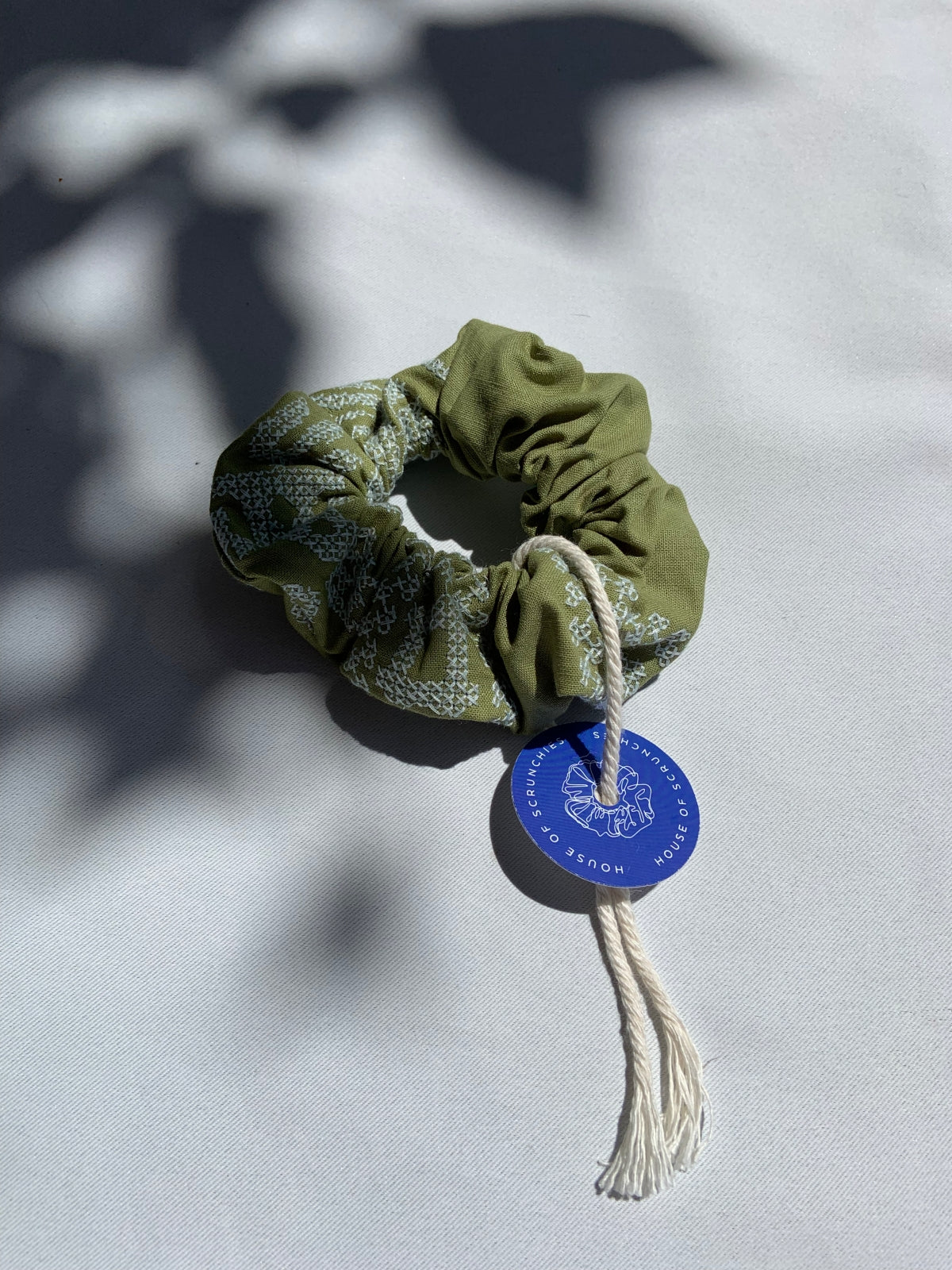 Scrunchie - Aztec Embroidery Green/Light Blue