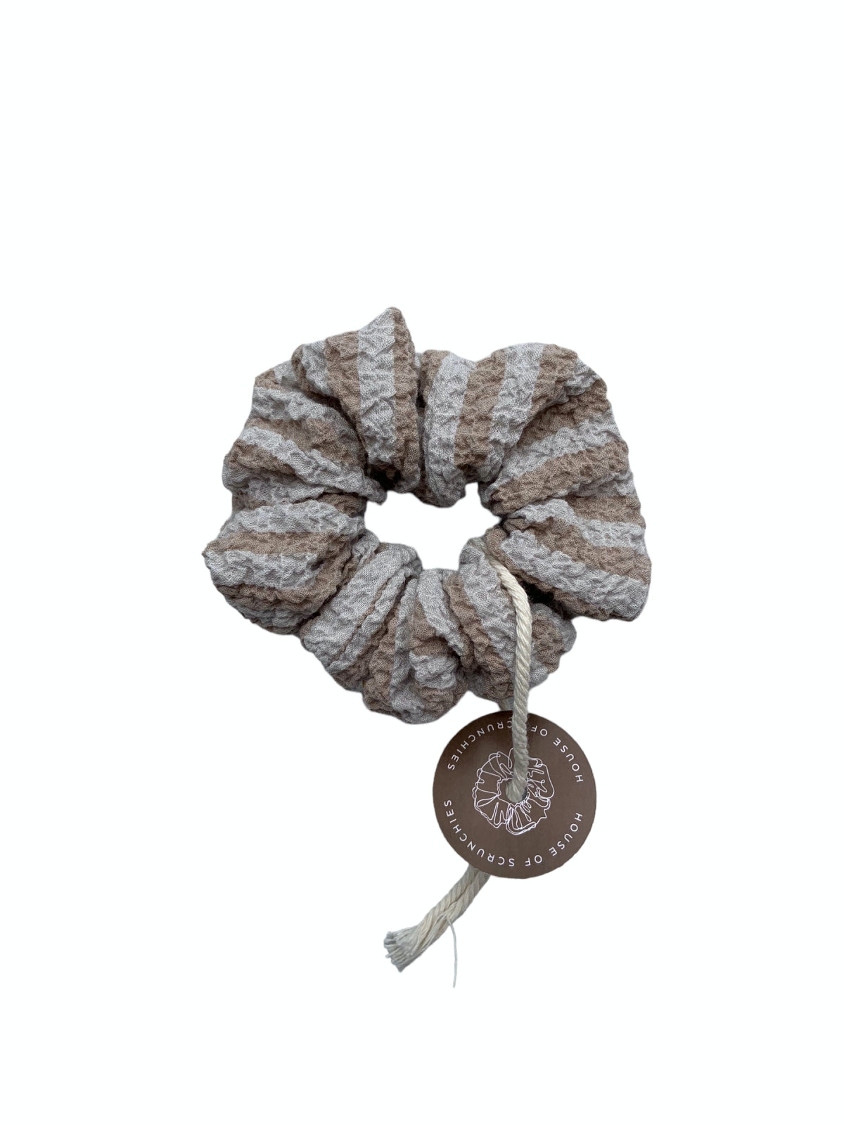 Scrunchie - White/Light Brown Striped