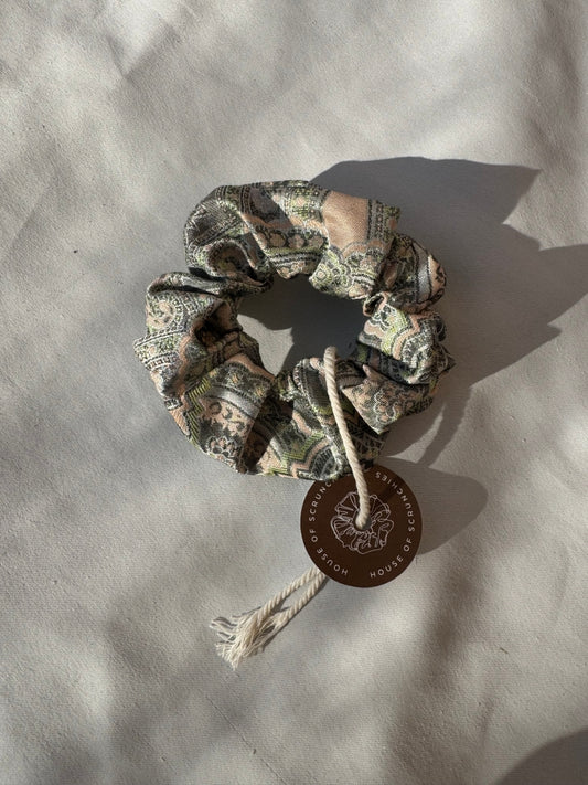 Scrunchie - Grünes Paisley mit Glitzer