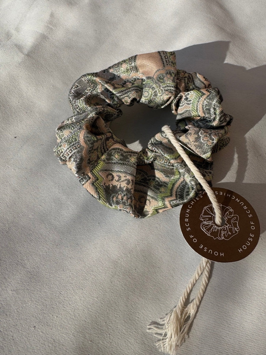 Scrunchie - Grünes Paisley mit Glitzer
