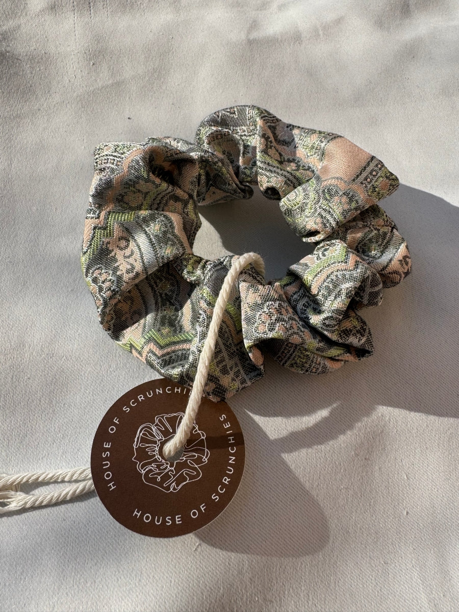 Scrunchie - Grünes Paisley mit Glitzer
