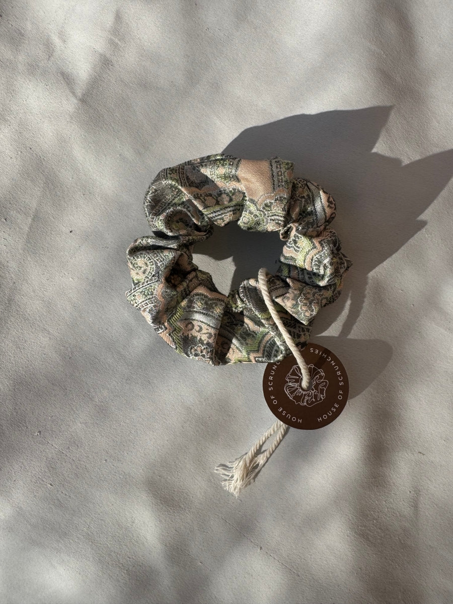 Scrunchie - Grünes Paisley mit Glitzer