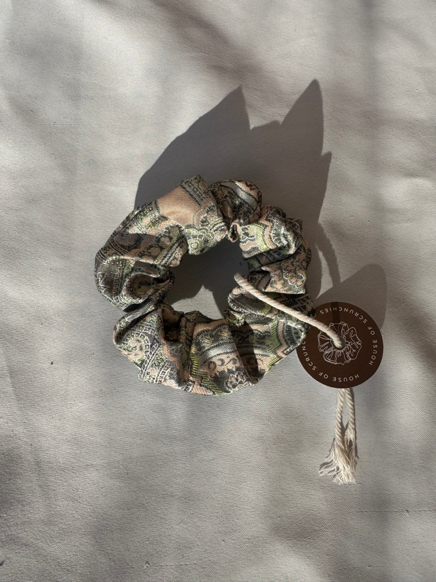 Scrunchie - Grünes Paisley mit Glitzer