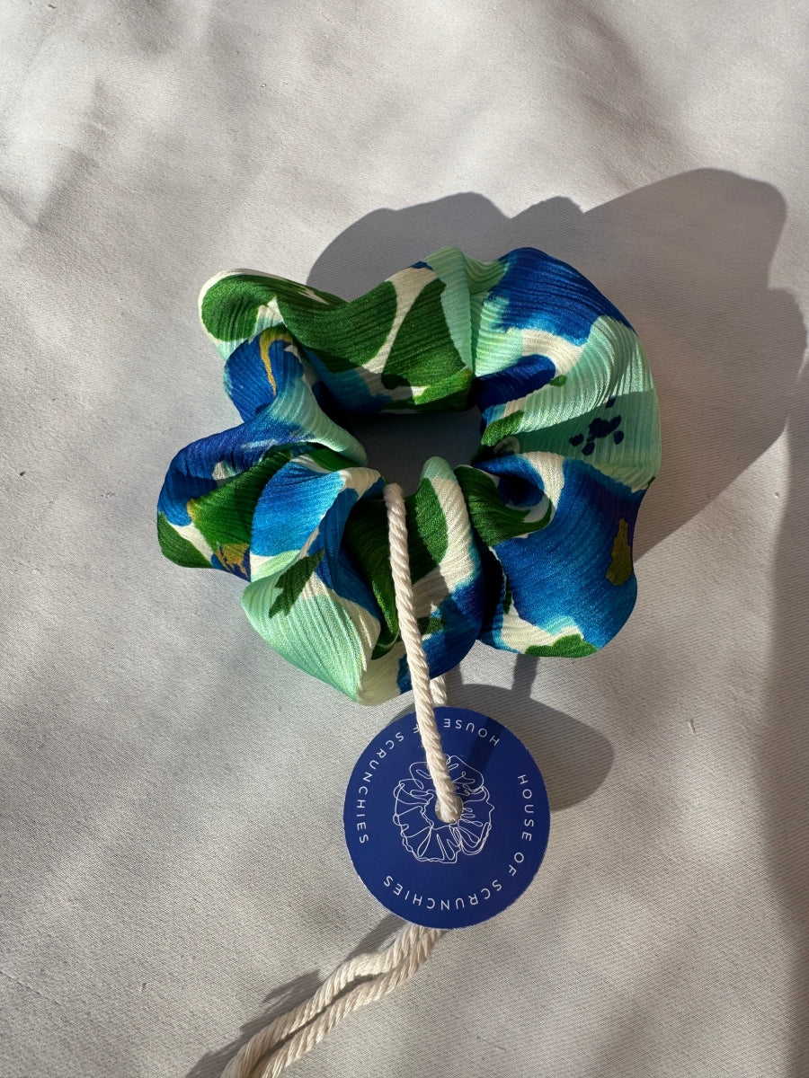 Scrunchie - Blau-Grün-Türkise Blumen