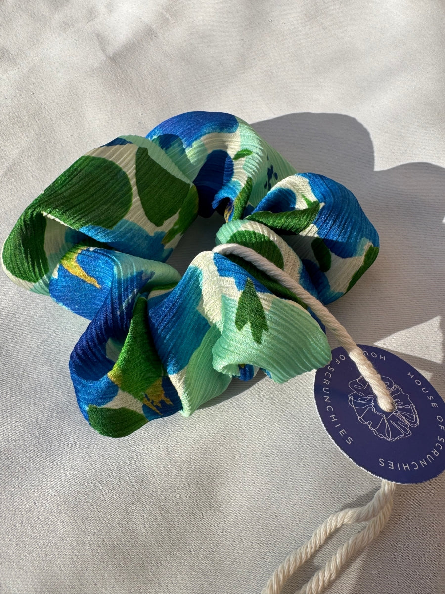 Scrunchie - Blau-Grün-Türkise Blumen