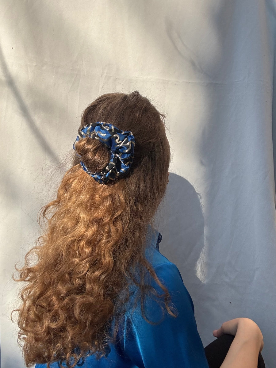 Scrunchie - Blau-Silber-Schwarz