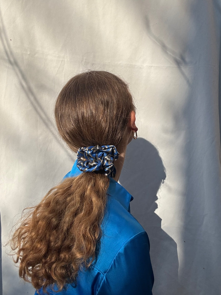 Scrunchie - Blau-Silber-Schwarz