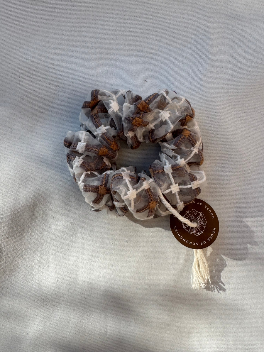 Scrunchie - Spitze Beige-Weiß Kariert