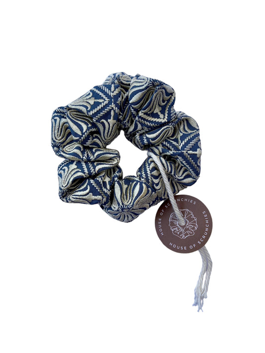 Scrunchie - Beige/ Blau Stickerei