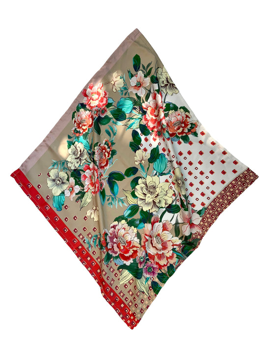 Scarf/ Bandana - Beige Flowers