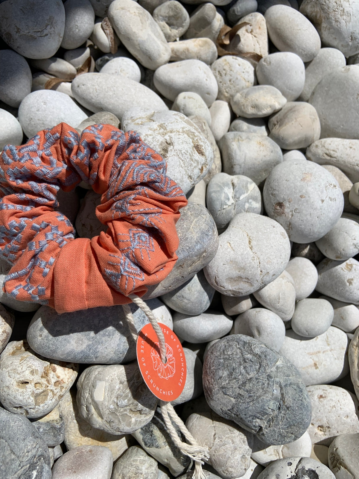 Scrunchie - Aztec Embroidery Orange/Light Blue