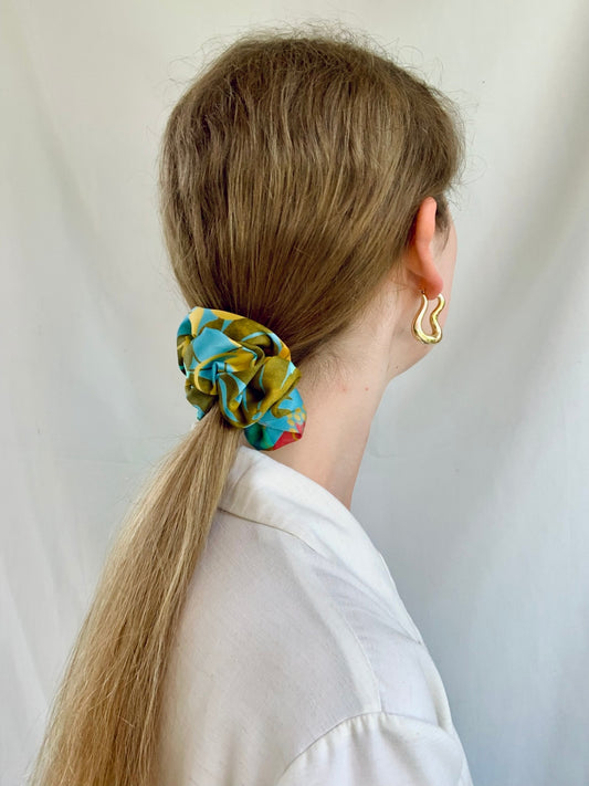 Scrunchie - Blue/Olive Jungle