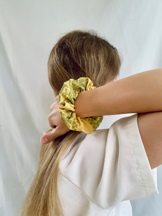 Scrunchie - Aztec Embroidery Yellow/Green