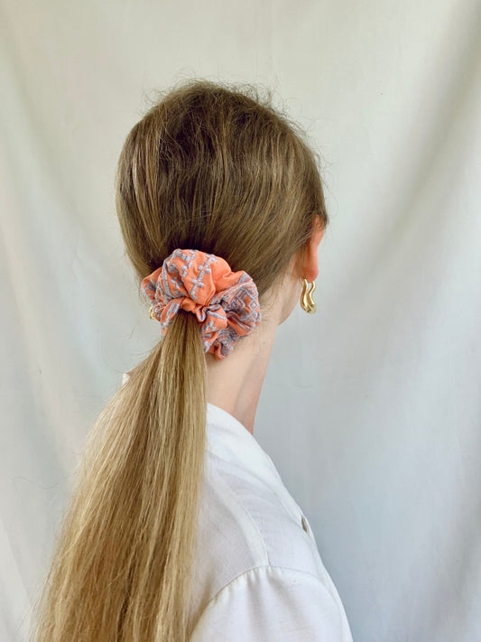 Scrunchie - Aztec Embroidery Orange/Light Blue