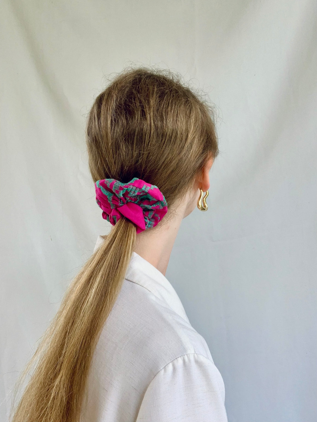 Scrunchie - Aztec Embroidary Pink/Green
