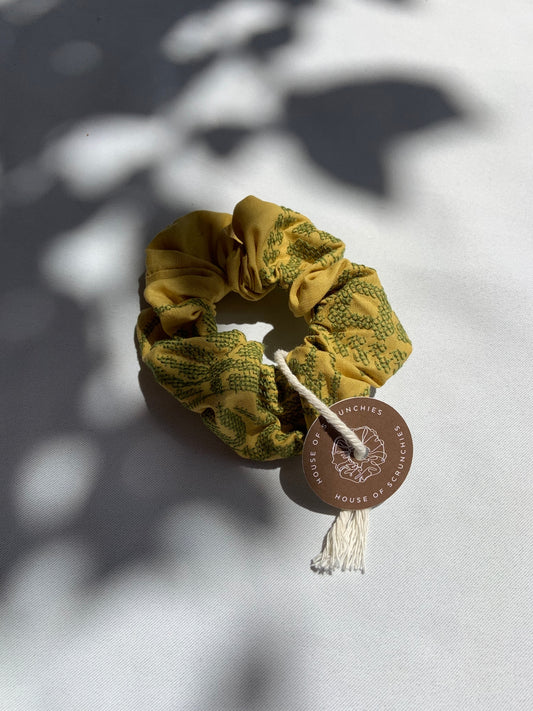 Scrunchie - Aztec Embroidery Yellow/Green