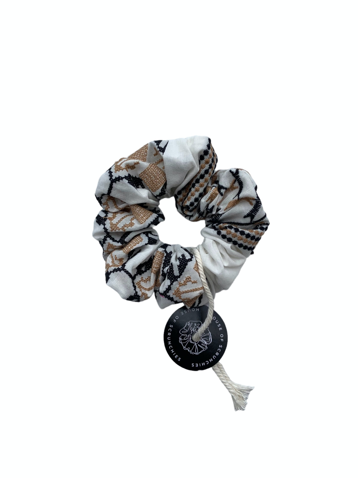 Scrunchie - Aztec Embroidery White/Beige/Black