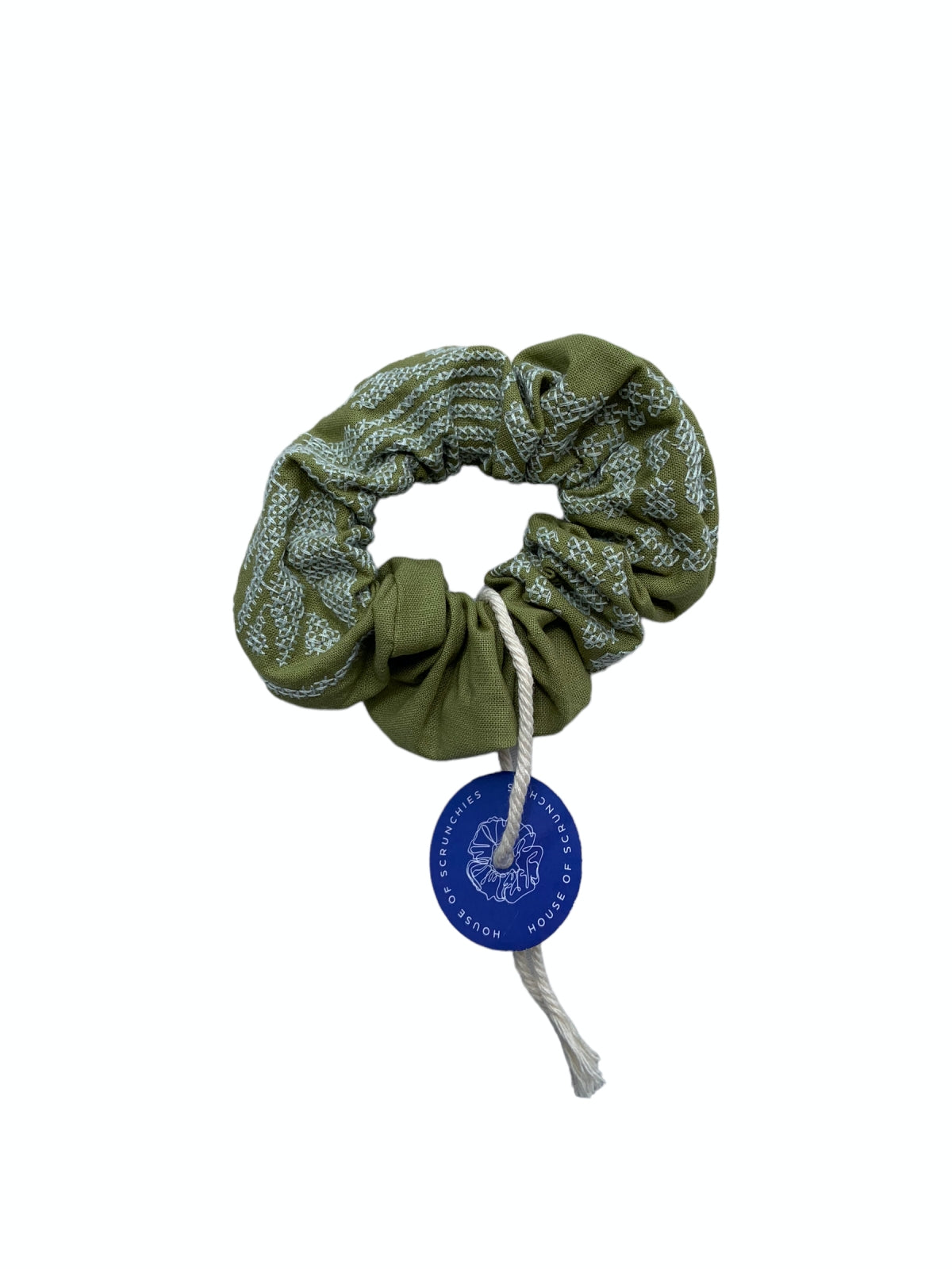 Scrunchie - Aztec Embroidery Green/Light Blue