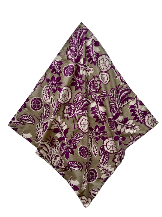 Scarf/ Bandana - Khaki/Aubergine Flowers