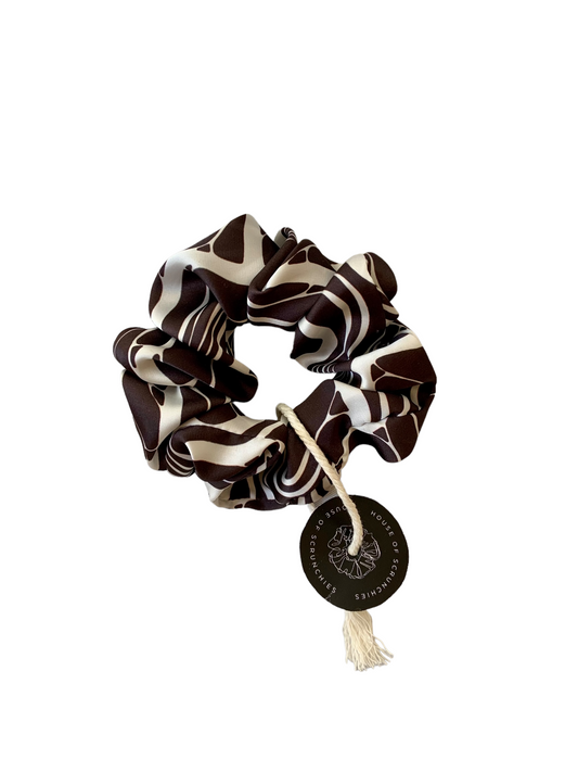 Scrunchie - Black-Brownish/White Curved Lines