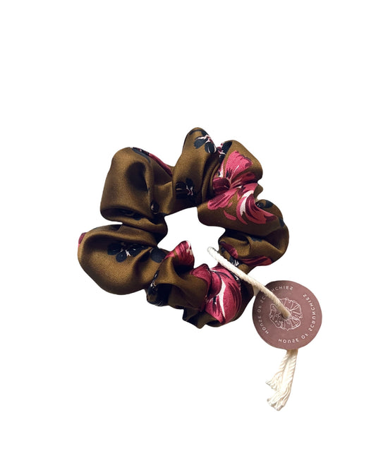 Scrunchie - Brown/Pink Flower