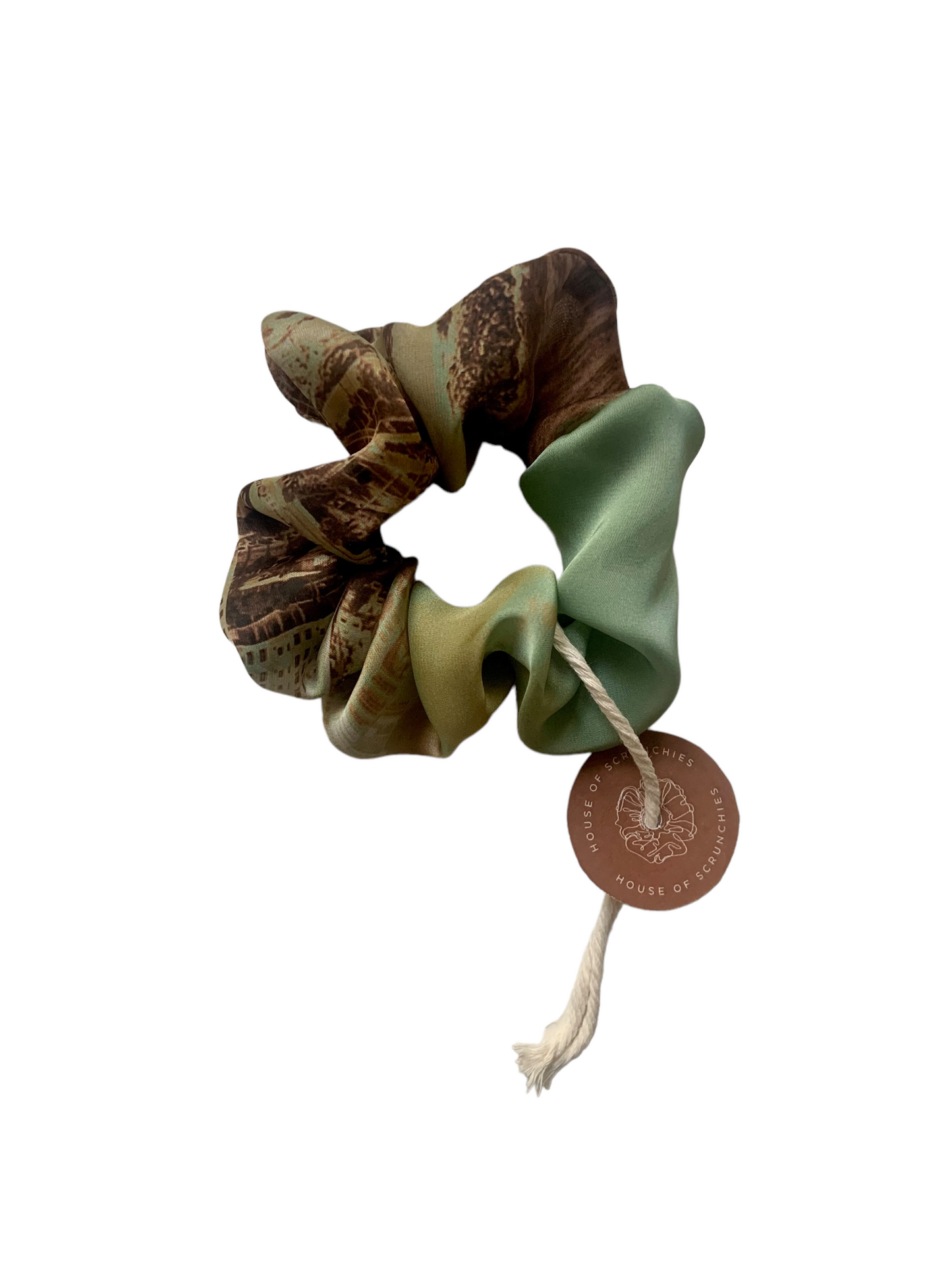 Scrunchie - Soft Watercolour Mint/Brown