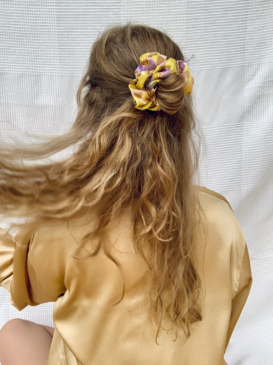 Scrunchie - Yellow/Purple Flowers